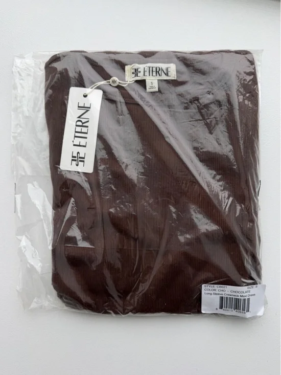 NWT Eterné Crewneck Long-Sleeve Fitted Maxi (Chocolate, S) - Picture 3 of 3